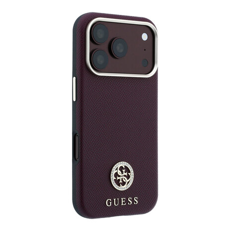 Guess Guess iPhone 18 Pro Max Hoesje harde behuizing - MagSafe - SW - generfd PU - rond strasslogo Bordeauxrood Guess Guess iPhone 18 Pro Max Hoesje harde behuizing - MagSafe - SW - generfd PU - rond strasslogo Bordeauxrood