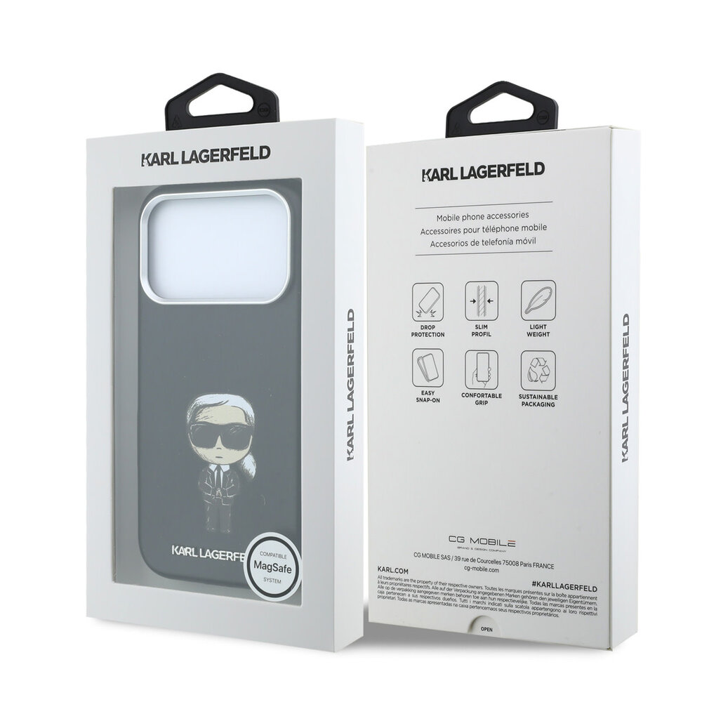 Karl Lagerfeld Karl iPhone 18 Pro Max Hoesje harde behuizing - MagSafe - SW - glad PU - Ikonik Sketch Zwart