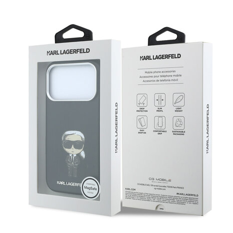 Karl Lagerfeld Karl iPhone 18 Pro Max Hoesje harde behuizing - MagSafe - SW - glad PU - Ikonik Sketch Zwart