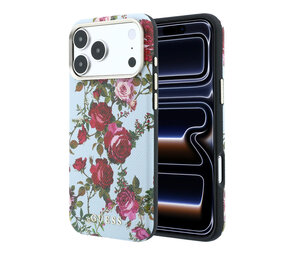 Guess Guess iPhone 18 Pro Hoesje harde behuizing - MagSafe - SW - PU - Blossom Roses-print Lichtblauw