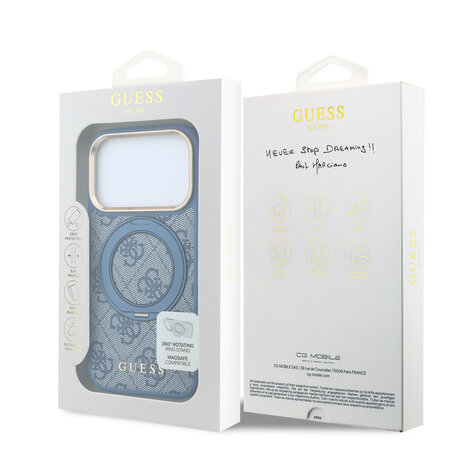 Guess Guess iPhone 18 Pro Coque structure rigide - MagSafe - anneau support à 360 degrés - 4G - PU - logo classique Bleu Guess Guess iPhone 18 Pro Coque structure rigide - MagSafe - anneau support à 360 degrés - 4G - PU - logo classique Bleu