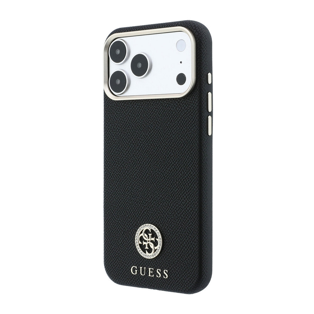 Guess Guess iPhone 18 Pro Max Coque structure rigide - MagSafe - SW - PU grainé - logo rond en strass Noir Guess Guess iPhone 18 Pro Max Coque structure rigide - MagSafe - SW - PU grainé - logo rond en strass Noir