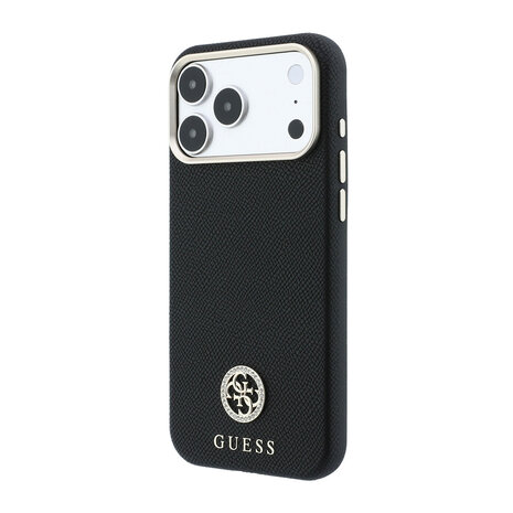 Guess Guess iPhone 18 Pro Max Case hard shell - MagSafe - SW - grained PU - round rhinestone logo Black Guess Guess iPhone 18 Pro Max Case hard shell - MagSafe - SW - grained PU - round rhinestone logo Black
