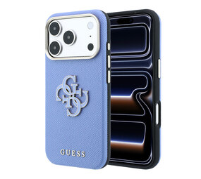 Guess Guess iPhone 18 Pro Max Hoesje harde behuizing - SW - generfd PU - groot logo van hars Lichtblauw