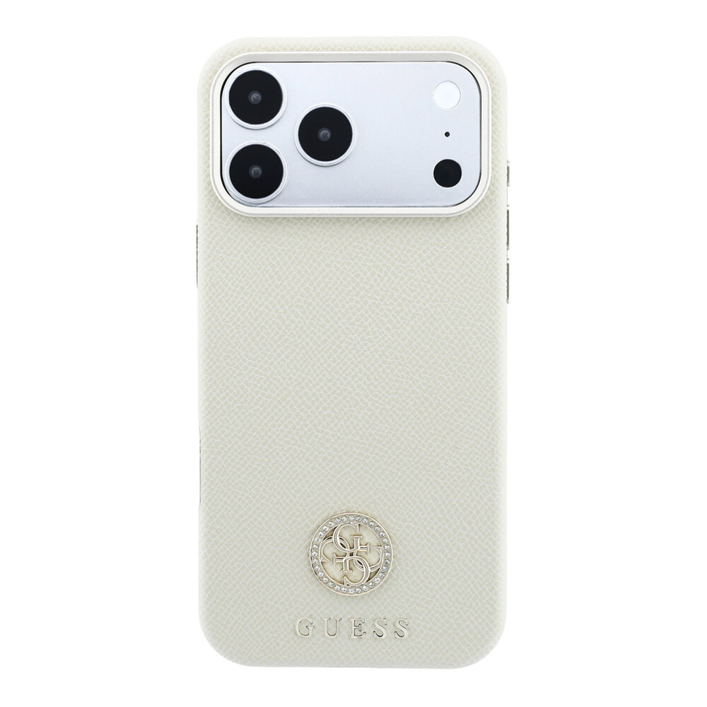 Guess Guess iPhone 18 Pro Case hard shell - MagSafe - SW - grained PU - round rhinestone logo Beige