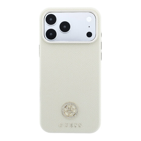 Guess Guess iPhone 18 Pro Case hard shell - MagSafe - SW - grained PU - round rhinestone logo Beige