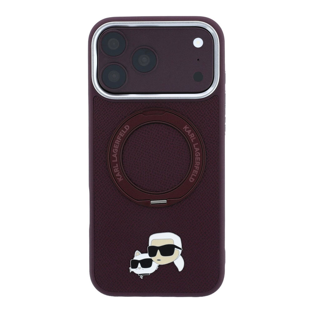 Karl Lagerfeld Karl iPhone 18 Pro Hülle Hartschale - MagSafe - PU - 360-Grad-Ringständer - KC Heads-Anstecker Bordeauxrot Karl Lagerfeld Karl iPhone 18 Pro Hülle Hartschale - MagSafe - PU - 360-Grad-Ringständer - KC Heads-Anstecker Bordeauxrot