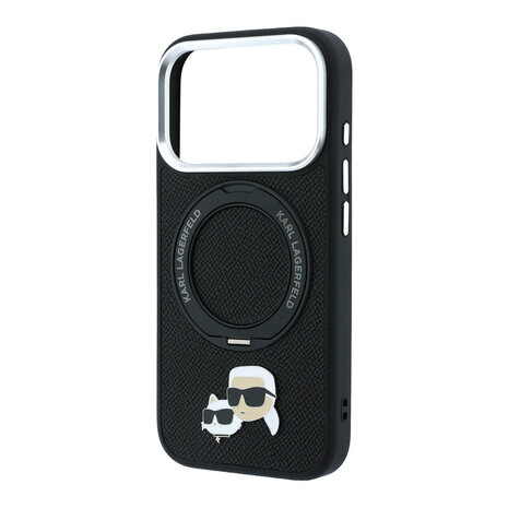 Karl Lagerfeld Karl iPhone 18 Pro Max Hoesje harde behuizing - MagSafe - PU - ringstandaard 360 - KC Heads-pin Zwart