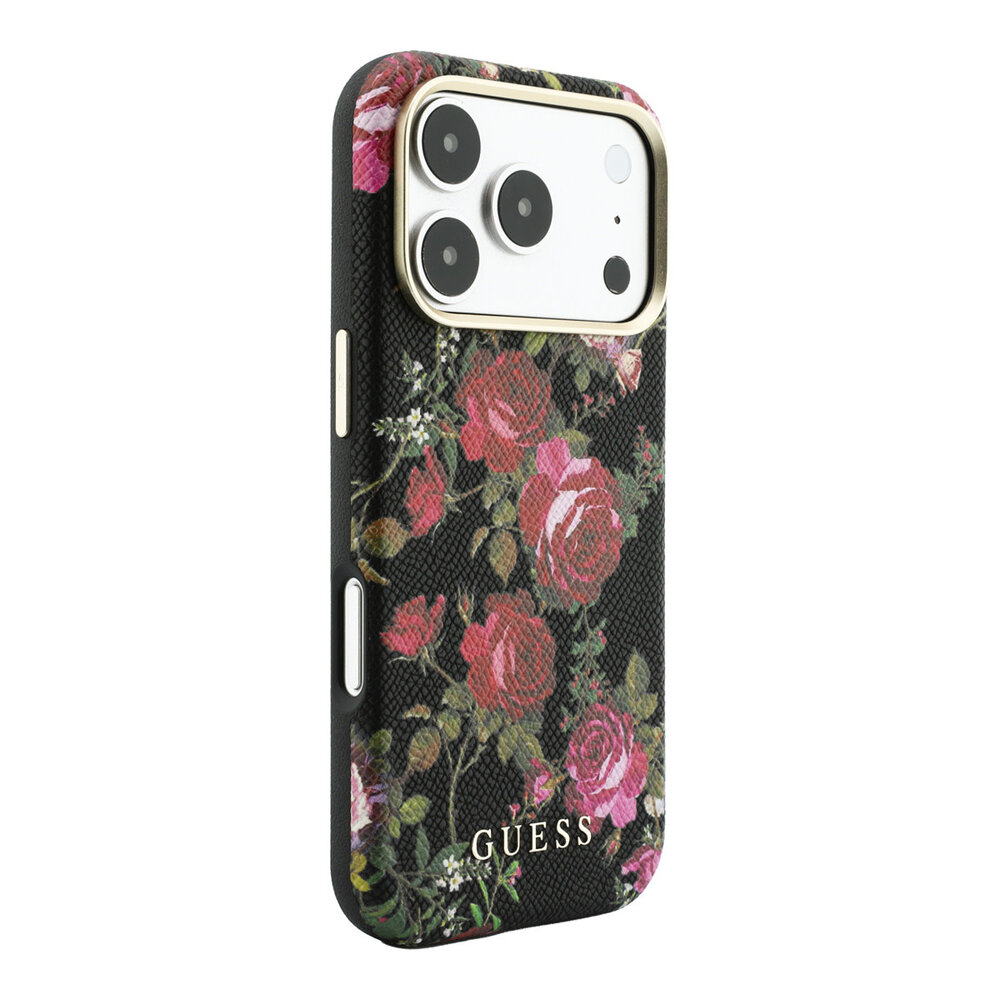 Guess Guess iPhone 18 Pro Max Hoesje harde behuizing - MagSafe - SW - PU - Blossom Roses-print Zwart Guess Guess iPhone 18 Pro Max Hoesje harde behuizing - MagSafe - SW - PU - Blossom Roses-print Zwart