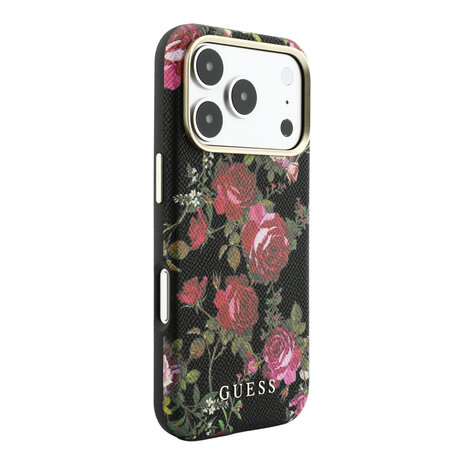 Guess Guess iPhone 18 Pro Max Hoesje harde behuizing - MagSafe - SW - PU - Blossom Roses-print Zwart Guess Guess iPhone 18 Pro Max Hoesje harde behuizing - MagSafe - SW - PU - Blossom Roses-print Zwart