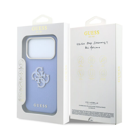 Guess Guess iPhone 18 Pro Max Case hard shell - SW - grained PU - large resin logo Light blue Guess Guess iPhone 18 Pro Max Case hard shell - SW - grained PU - large resin logo Light blue