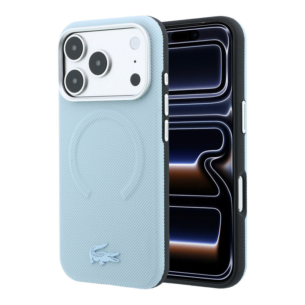 Lacoste Lacoste iPhone 18 Pro Max Case hard shell - MagSafe - PVC - Petit Pique - embossing Light blue Lacoste Lacoste iPhone 18 Pro Max Case hard shell - MagSafe - PVC - Petit Pique - embossing Light blue