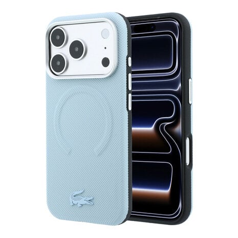 Lacoste Lacoste iPhone 18 Pro Max Hoesje harde behuizing - MagSafe - PVC - Petit Pique - reliëf Lichtblauw