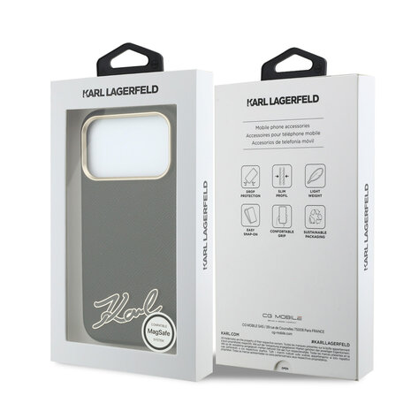 Karl Lagerfeld Karl iPhone 18 Pro Max Hülle Hartschale - MagSafe - SW - genarbtes PU - Signaturlogo aus Kunstharz Schwarz Karl Lagerfeld Karl iPhone 18 Pro Max Hülle Hartschale - MagSafe - SW - genarbtes PU - Signaturlogo aus Kunstharz Schwarz