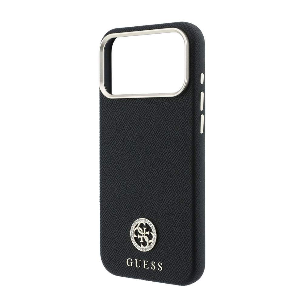 Guess Guess iPhone 18 Pro Max Case hard shell - MagSafe - SW - grained PU - round rhinestone logo Black Guess Guess iPhone 18 Pro Max Case hard shell - MagSafe - SW - grained PU - round rhinestone logo Black
