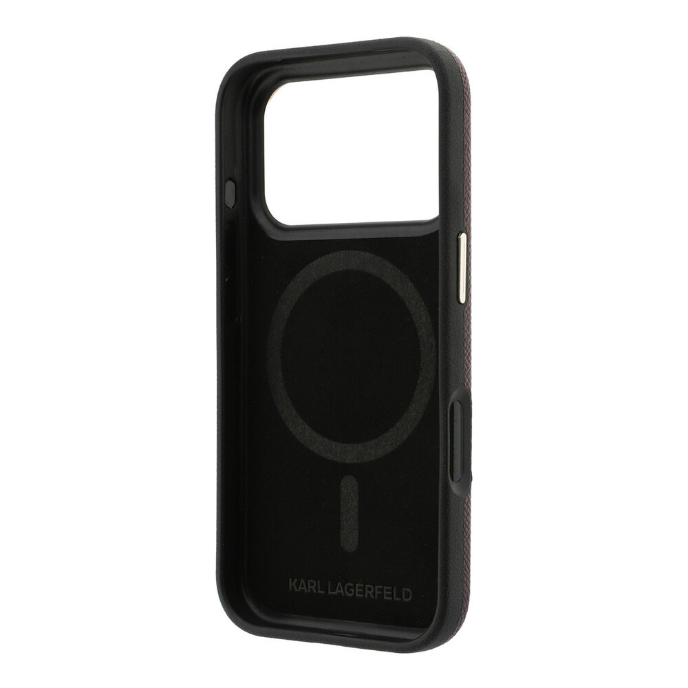 Karl Lagerfeld Karl iPhone 18 Pro Hülle Hartschale - MagSafe - SW - genarbtes PU - Signaturlogo aus Kunstharz Bordeauxrot Karl Lagerfeld Karl iPhone 18 Pro Hülle Hartschale - MagSafe - SW - genarbtes PU - Signaturlogo aus Kunstharz Bordeauxrot