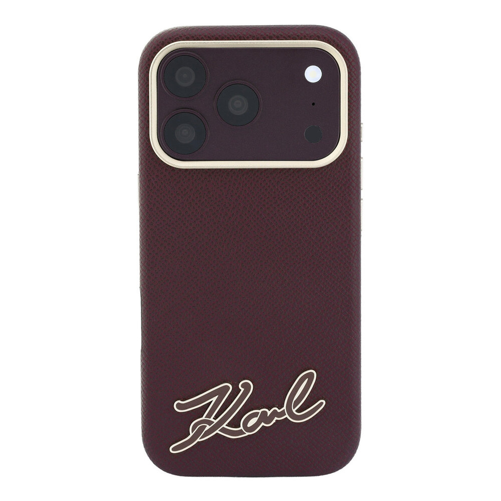 Karl Lagerfeld Karl iPhone 18 Pro Hoesje harde behuizing - MagSafe - SW - generfd PU - signatuurlogo van hars Bordeauxrood Karl Lagerfeld Karl iPhone 18 Pro Hoesje harde behuizing - MagSafe - SW - generfd PU - signatuurlogo van hars Bordeauxrood