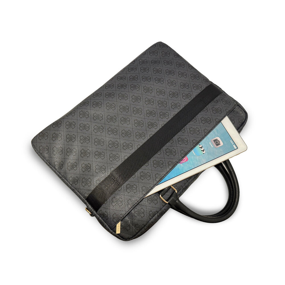Guess Guess Laptoptas 4G - PU - rond 4G-logo - klassiek logo - streeppatroon - 16 inch Zwart