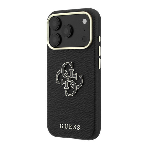 Guess Guess iPhone 18 Pro Max/iPhone 17 Pro Max Hartschalenhülle SW Genarbtes PU Großes Kunstharzlogo - Schwarz