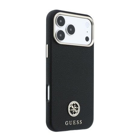 Guess Guess iPhone 18 Pro Hülle Hartschale - MagSafe - SW - genarbtes PU - rundes Strasslogo Schwarz