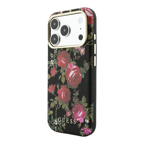 Guess Guess iPhone 18 Pro Max Hoesje harde behuizing - MagSafe - SW - PU - Blossom Roses-print Zwart Guess Guess iPhone 18 Pro Max Hoesje harde behuizing - MagSafe - SW - PU - Blossom Roses-print Zwart