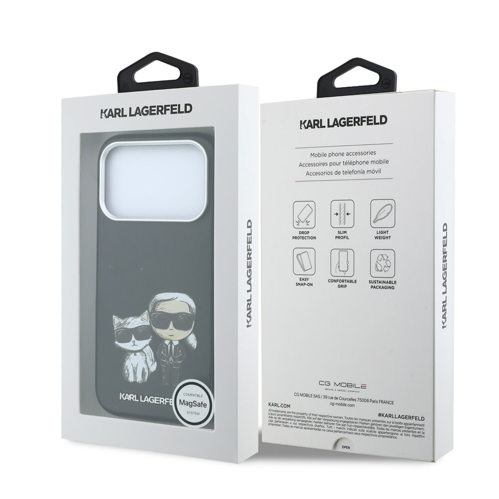 Karl Lagerfeld Karl iPhone 18 Pro Max Hoesje harde behuizing - MagSafe - SW - glad PU - KC Bodies Sketch Zwart