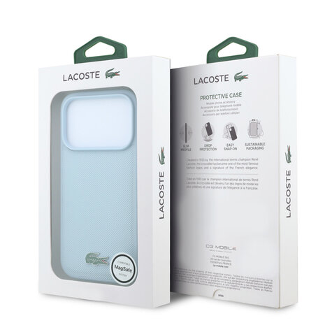 Lacoste Lacoste iPhone 18 Pro Max Hoesje harde behuizing - MagSafe - Petit Pique - PVC - gelakt logo Lichtblauw