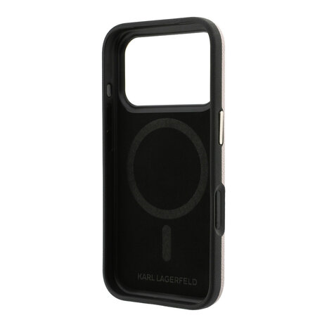 Karl Lagerfeld Karl iPhone 18 Pro Hoesje harde behuizing - MagSafe - SW - generfd PU - signatuurlogo van hars Roze Karl Lagerfeld Karl iPhone 18 Pro Hoesje harde behuizing - MagSafe - SW - generfd PU - signatuurlogo van hars Roze