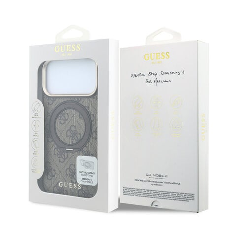 Guess Guess iPhone 18 Pro Hoesje harde behuizing - MagSafe - ringstandaard 360 - 4G - PU - klassiek logo Bruin Guess Guess iPhone 18 Pro Hoesje harde behuizing - MagSafe - ringstandaard 360 - 4G - PU - klassiek logo Bruin