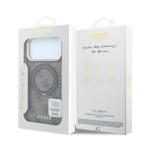 Guess Guess iPhone 18 Pro Hülle Hartschale - MagSafe - 360-Grad-Ringständer - 4G - PU - klassisches Logo Braun Guess Guess iPhone 18 Pro Hülle Hartschale - MagSafe - 360-Grad-Ringständer - 4G - PU - klassisches Logo Braun