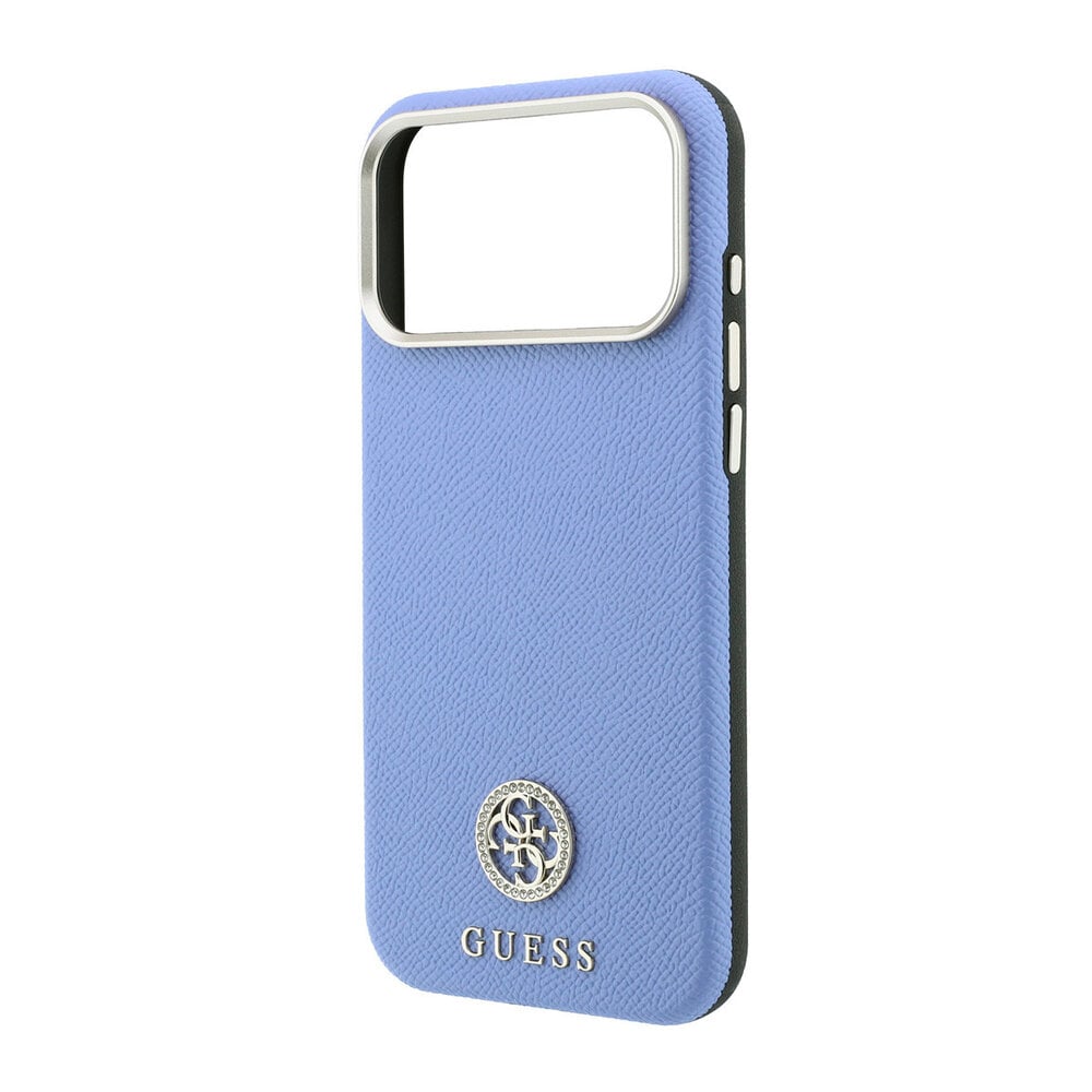 Guess Guess iPhone 18 Pro Max Hoesje harde behuizing - MagSafe - SW - generfd PU - rond strasslogo Lichtblauw Guess Guess iPhone 18 Pro Max Hoesje harde behuizing - MagSafe - SW - generfd PU - rond strasslogo Lichtblauw