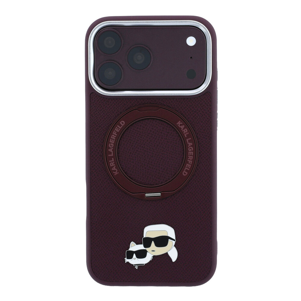 Karl Lagerfeld Karl iPhone 18 Pro Max Hoesje harde behuizing - MagSafe - PU - ringstandaard 360 - KC Heads-pin Bordeauxrood Karl Lagerfeld Karl iPhone 18 Pro Max Hoesje harde behuizing - MagSafe - PU - ringstandaard 360 - KC Heads-pin Bordeauxrood