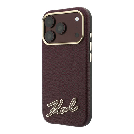 Karl Lagerfeld Karl iPhone 18 Pro Coque structure rigide - MagSafe - SW - PU grainé - logo signature en résine Bordeaux Karl Lagerfeld Karl iPhone 18 Pro Coque structure rigide - MagSafe - SW - PU grainé - logo signature en résine Bordeaux