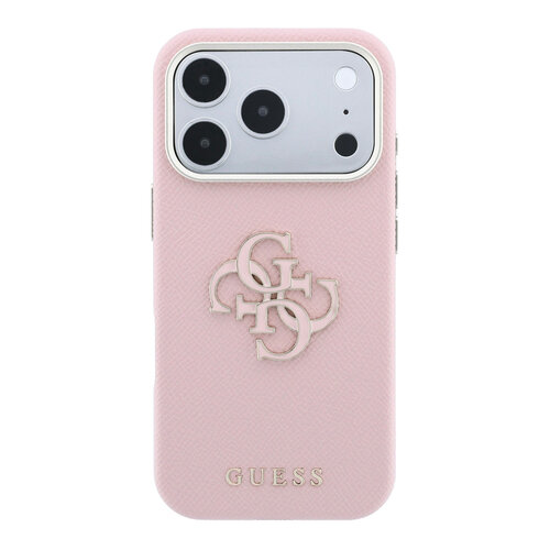 Guess Guess iPhone 18 Pro/iPhone 17 Pro Hartschalenhülle SW Genarbtes PU Großes Kunstharzlogo - Rosa