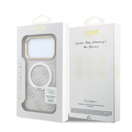 Guess Guess iPhone 18 Pro Max Coque structure rigide - MagSafe - anneau support à 360 degrés - 4G - PU - logo classique Rose Guess Guess iPhone 18 Pro Max Coque structure rigide - MagSafe - anneau support à 360 degrés - 4G - PU - logo classique Rose