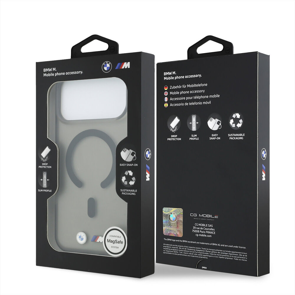 BMW BMW iPhone 18 Pro / iPhone 17 Pro Phone case MagSafe - IML - frosted finish - hard shell - metal logos Black