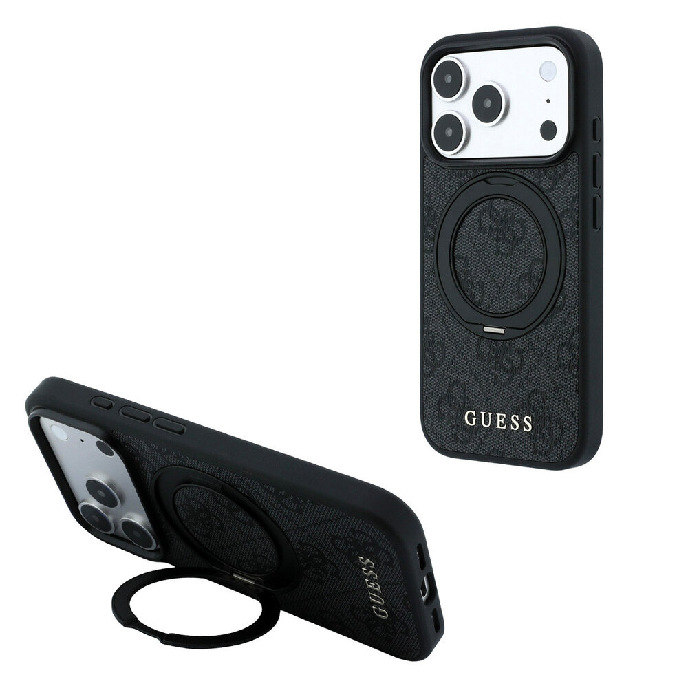 Guess Guess iPhone 18 Pro / iPhone 17 Pro Phone case MagSafe - 4G - PU - hard shell - ring stand - classic logo Black Guess Guess iPhone 18 Pro / iPhone 17 Pro Phone case MagSafe - 4G - PU - hard shell - ring stand - classic logo Black