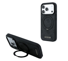 Guess Guess iPhone 18 Pro / iPhone 17 Pro Phone case MagSafe - 4G - PU - hard shell - ring stand - classic logo Black