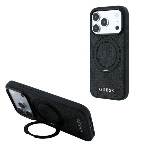 Guess Guess iPhone 18 Pro/iPhone 17 Pro Hartschalenhülle MagSafe PU 4G Ringständer Klassisches Logo - Schwarz