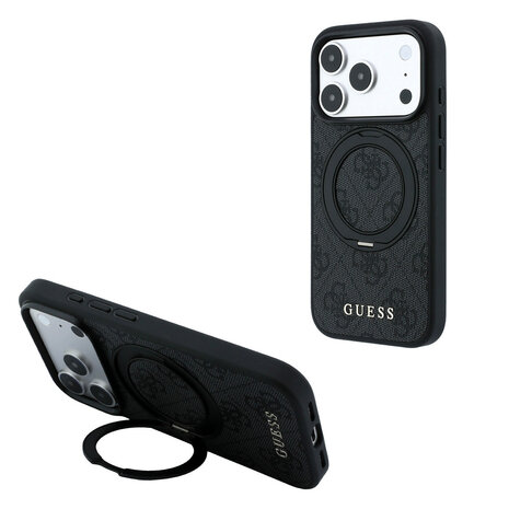 Guess Guess iPhone 18 Pro / iPhone 17 Pro Hoesje MagSafe - 4G - PU - harde behuizing - ringstandaard - klassiek logo Zwart