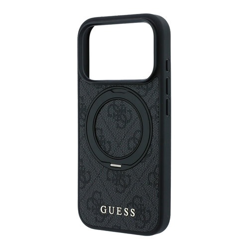 Guess Guess iPhone 18 Pro/iPhone 17 Pro Hartschalenhülle MagSafe PU 4G Ringständer Klassisches Logo - Schwarz