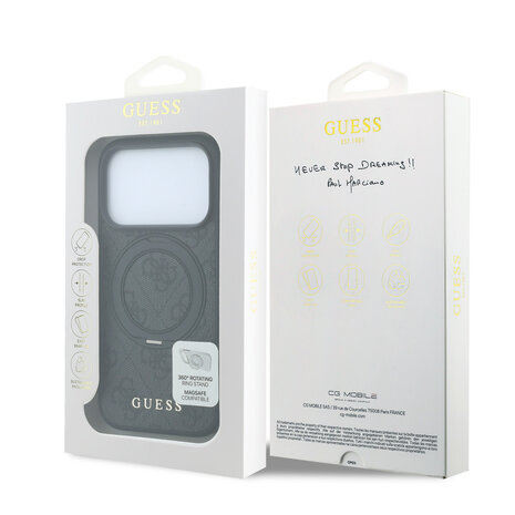 Guess Guess iPhone 18 Pro / iPhone 17 Pro Phone case MagSafe - 4G - PU - hard shell - ring stand - classic logo Black Guess Guess iPhone 18 Pro / iPhone 17 Pro Phone case MagSafe - 4G - PU - hard shell - ring stand - classic logo Black