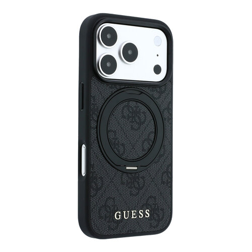 Guess Guess iPhone 18 Pro/iPhone 17 Pro Hartschalenhülle MagSafe PU 4G Ringständer Klassisches Logo - Schwarz