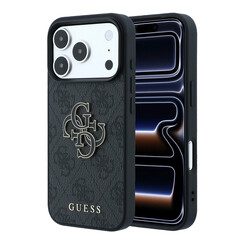 Guess iPhone 18 Pro/iPhone 17 Pro Hartschalenhülle PU 4G Großes Kunstharzlogo - Schwarz