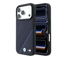 BMW BMW iPhone 18 Pro / iPhone 17 Pro Hoesje MagSafe - PU - bandenprofiel met structuur - lijnpatroon - harde behuizing - metalen logo’s Lichtblauw