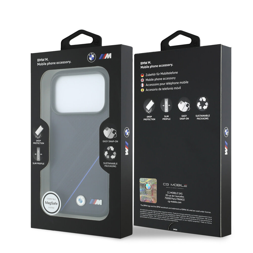 BMW BMW iPhone 18 Pro / iPhone 17 Pro Hoesje MagSafe - PU - bandenprofiel met structuur - lijnpatroon - harde behuizing - metalen logo’s Lichtblauw BMW BMW iPhone 18 Pro / iPhone 17 Pro Hoesje MagSafe - PU - bandenprofiel met structuur - lijnpatroon - harde behuizing - metalen logo’s Lichtblauw
