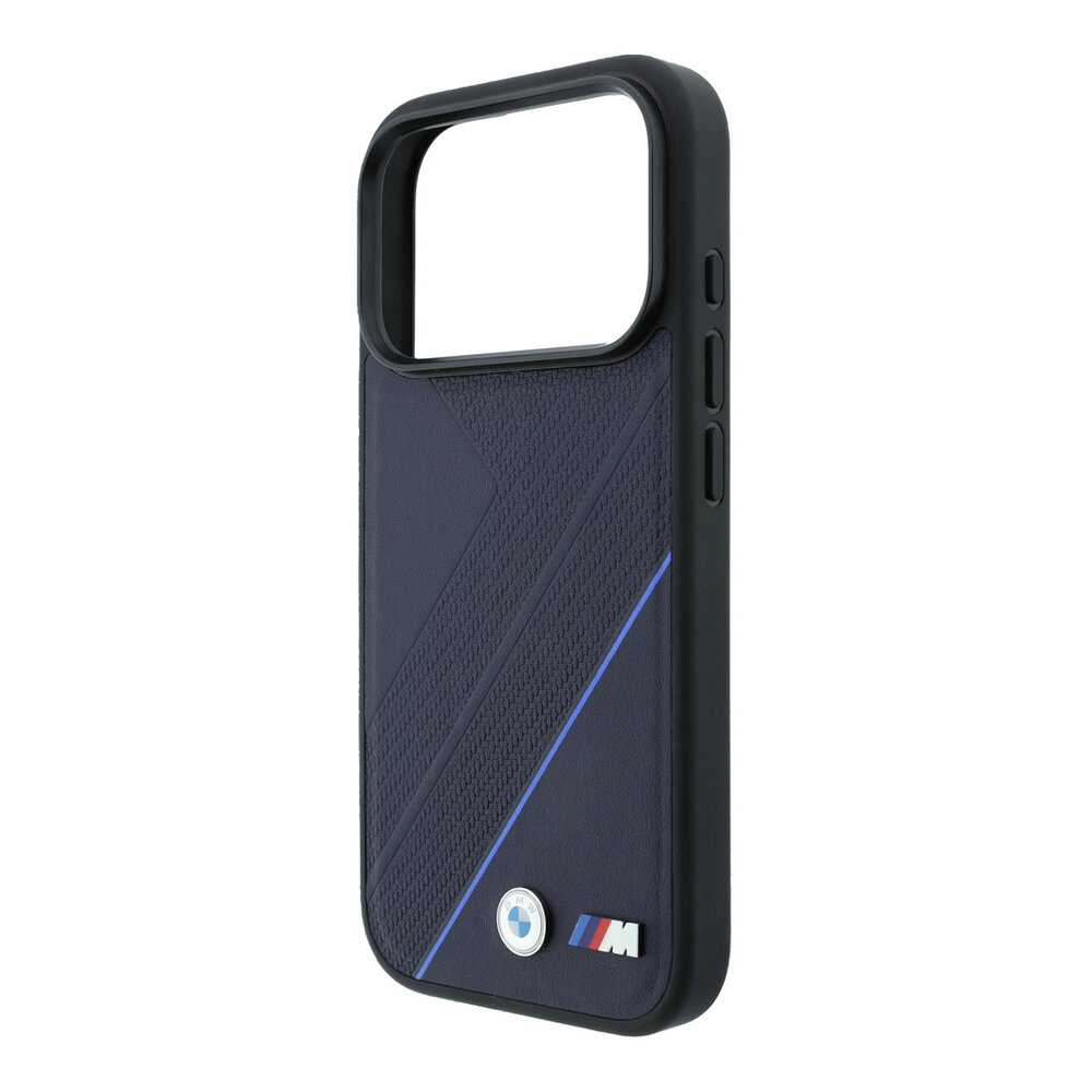BMW BMW iPhone 18 Pro / iPhone 17 Pro Coque de téléphone MagSafe - PU - motif de bande de roulement texturé - motif de lignes - coque rigide - logos métalliques Bleu clair BMW BMW iPhone 18 Pro / iPhone 17 Pro Coque de téléphone MagSafe - PU - motif de bande de roulement texturé - motif de lignes - coque rigide - logos métalliques Bleu clair