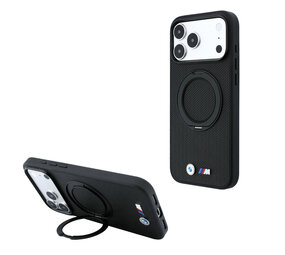 BMW BMW M iPhone 18 Pro / iPhone 17 Pro Handyhülle MagSafe - PU - Kevlar - Hartschale - Ringständer - Metalllogos Schwarz