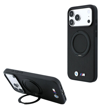 BMW BMW M iPhone 18 Pro / iPhone 17 Pro Phone case MagSafe - PU - Kevlar - hard shell - ring stand - metal logos Black