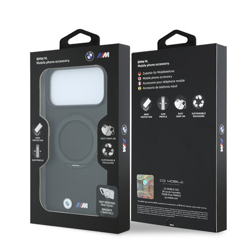 BMW BMW M iPhone 18 Pro/iPhone 17 Pro Hartschalenhülle MagSafe PU Kevlar Ringständer Metalllogos - Schwarz